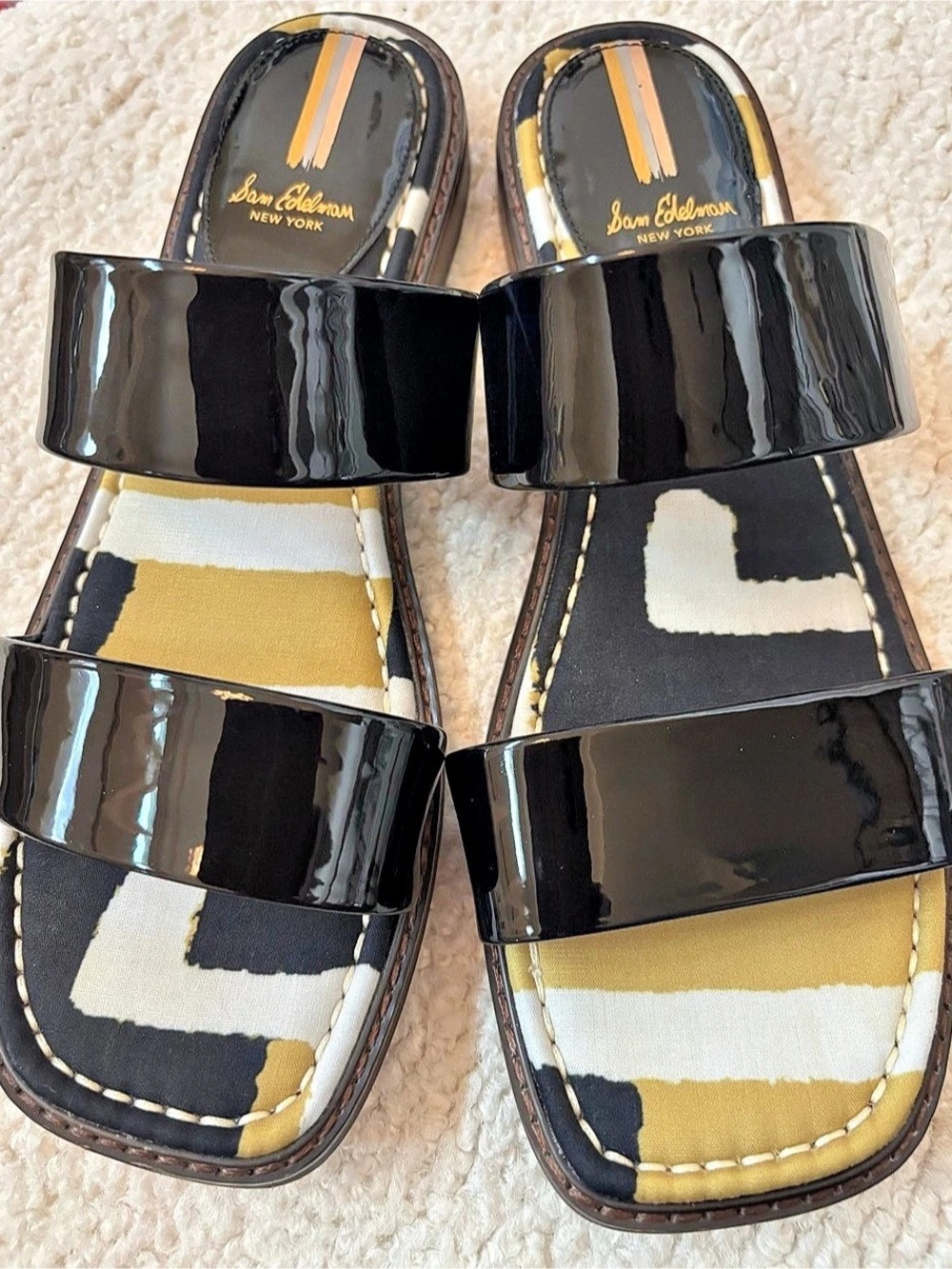 Sam Edelman Gala Double Strap Slide Sandal Black & Yellow 9.5 US